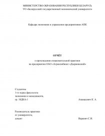 Отчет по практике: Организация производства в агрофирме Мир АНК Башнефть